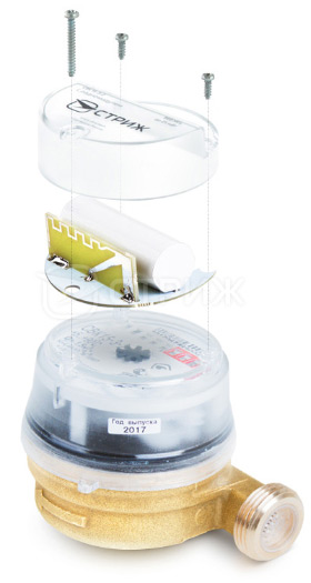 Устройство счетчика воды СВК 15-3-2 без крышки, схема сборки